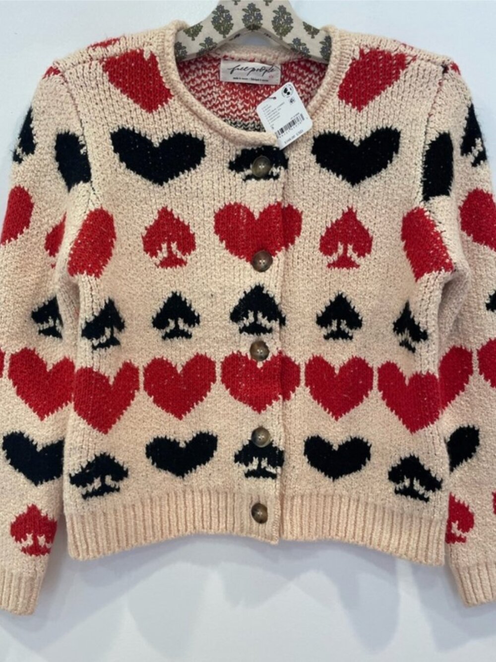 SOLD!!! Free People Queenie Cardi – Neutral Combo Hearts & Spades Cardigan - Picture 6 of 12